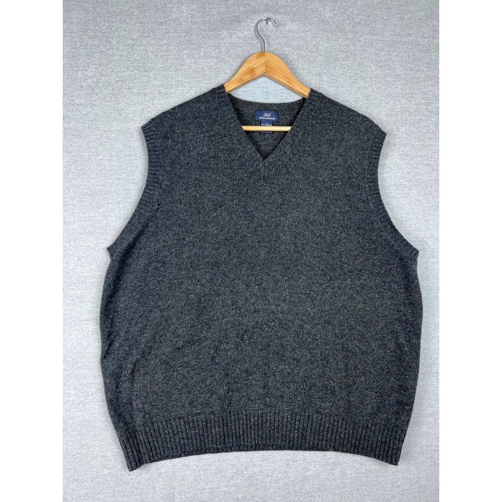 Brooks Brothers 346 Mens Large Gray Lambswool Cashmere V-Neck Sweater Vest